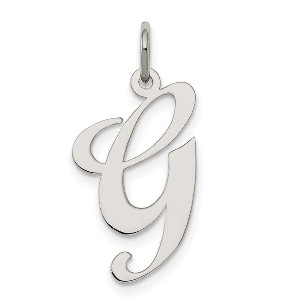 Sterling Silver, Ella Collection, LG Fancy Script Initial G Pendant